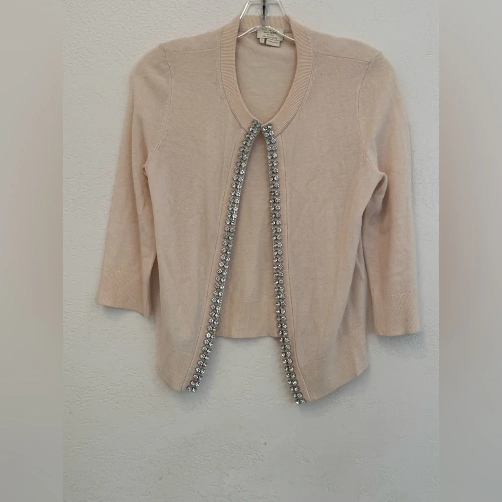 Kate Spade Steal The Spotlight Light Pink Cardigan with Embellished Trim Size S - Picture 9 of 15